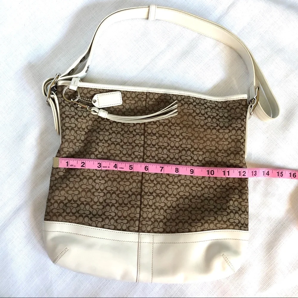 Coach Set | White Leather Y2K Tan Brown Logo Crossbody Bag & Wristlet Wallet - Picture 6 of 13